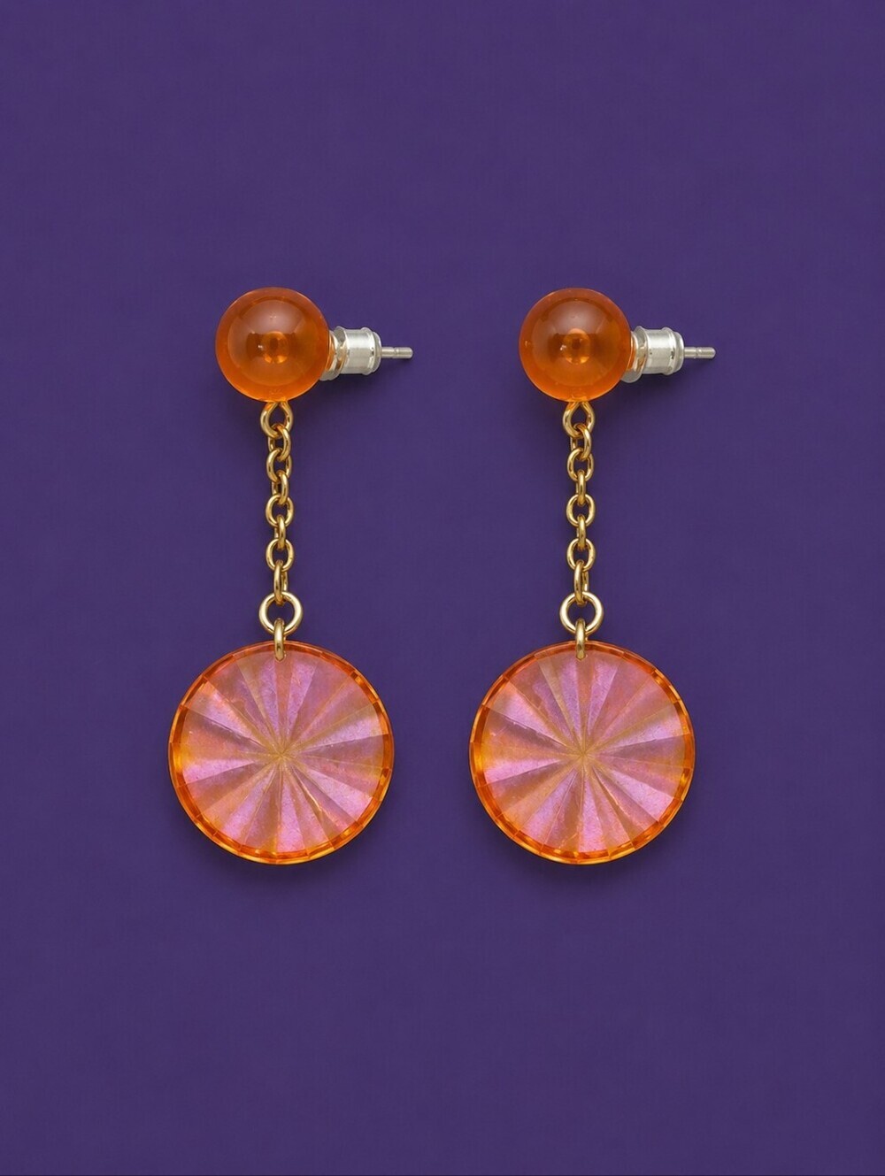 Vintage Orange and Pink Lucite Candy Drop Post Earrings